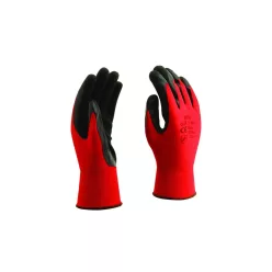   MANUSA DE PROTECTIE DIN POLIESTER ROSU + NEGRU IMERSATA (MARIMEA 10)