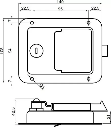 Încuietoare pentru ușa laterală inox 108x140 cu încuietoare