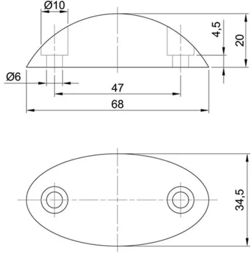 Bara de protecție ovală din cauciuc 68 X 35 X 20