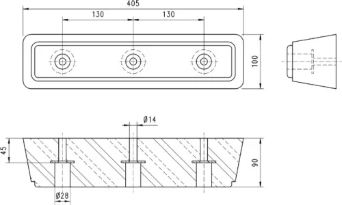 Tampon cauciuc 405 X 100 X 90