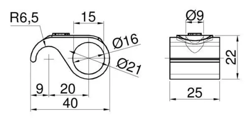 Cârlig de balama din bronz cu gaură 16/21 mm
