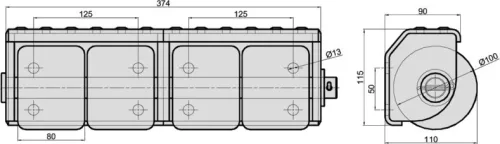 Bara de protecție cu role în carcasă metalică orizontală