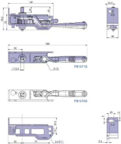 Tarpaulin tensionare clichet de tensionare pătrat spate stânga spate