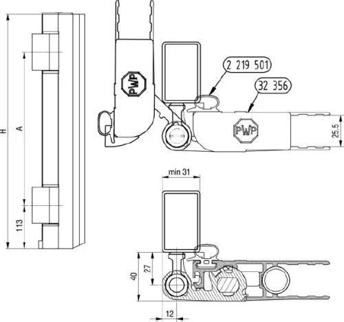 Balama usa aluminiu PWP 800mm dreapta