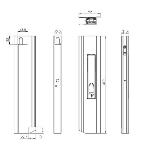 Încuietoare 400 mm cu flanșă Max Open dreapta