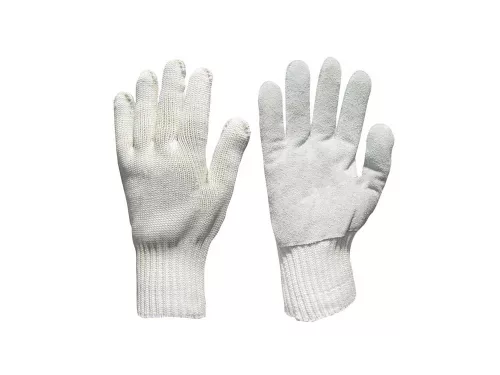 MANUSA DE PROTECTIE DIN BUMBAC ALB TRICOTATE + PIELE GROASA PE PALMA