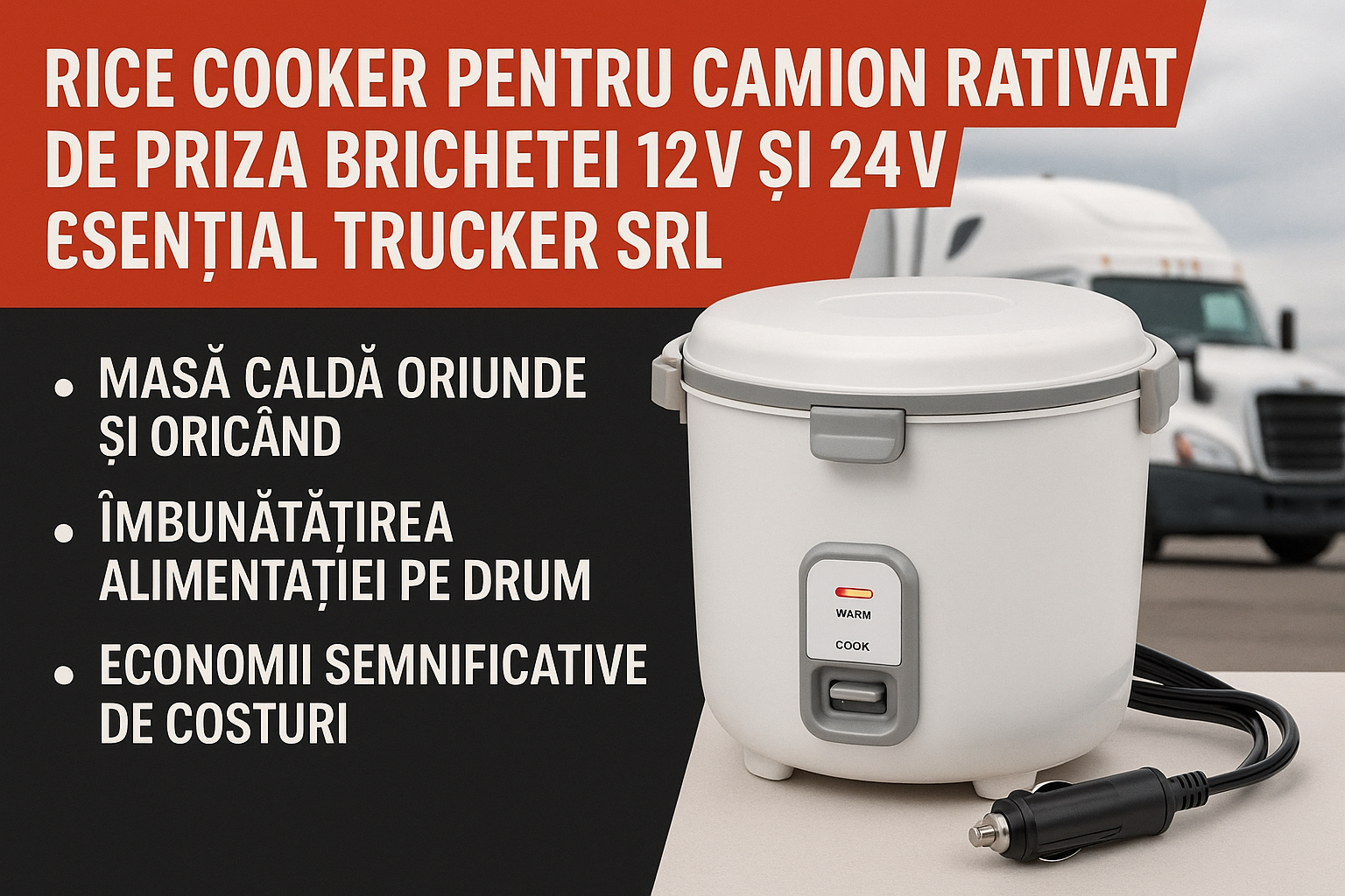Oală electrică pentru camion, cu alimentare la brichetă 12V și 24V